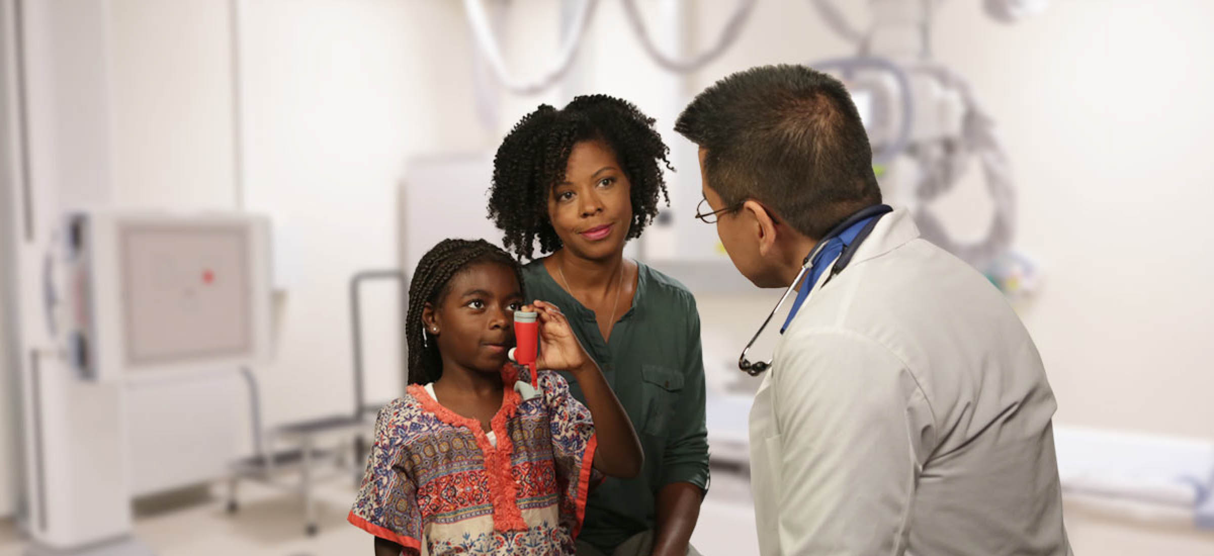 African American child with Asthma talking to a doctor